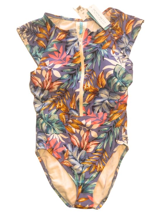 Beach Betty'S Other - NWT Beach Betty Blue Tropical Floral One Piece Front Zip Slimming Swimsuit SMALL